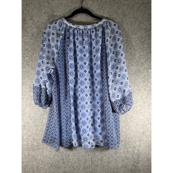 St Johns Bay Blouse Women 1X Blue Short‎ Sleeve Chiffon Boho Smocked Stretch - Picture 5 of 6
